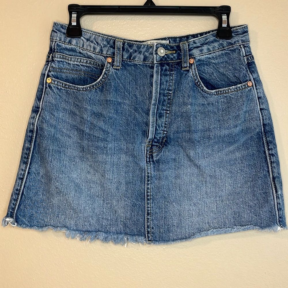WE THE FREE PEOPLE Distressed A-Line Blue Denim Mini Skirt 28
